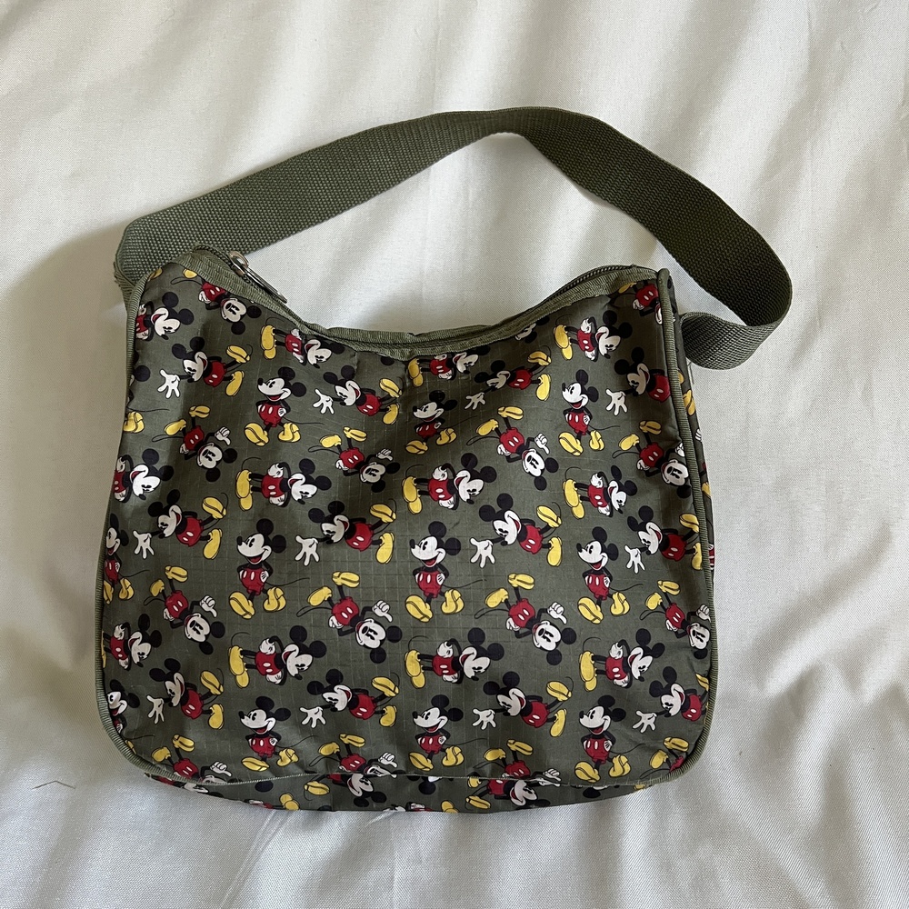 Disney Mickey Mouse Olive Green Shoulder Bag Crossbody Adjustable Fun Casual - Picture 1 of 4